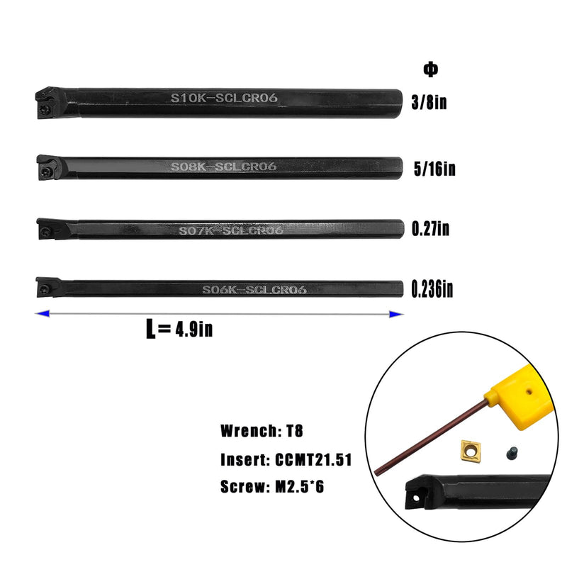 [Australia - AusPower] - Mini Metal Lathe Tools Boring Bar Set 15/64in,9/32in,5/16in,3/8in shank Turning Tool holders with CCMT21.51 CCMT06 Boring Bar Replacement Carbide Turninng Inserts for steel Turning tools bit set (ccmt21.51) 