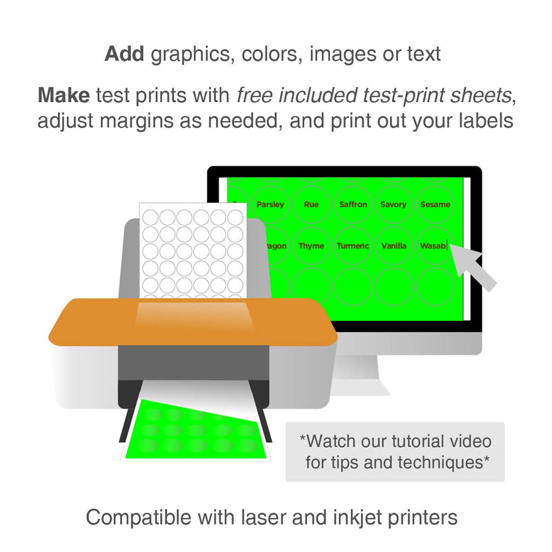 ChromaLabel 1.25 inch Round Labels for Laser & Inkjet Printers, 1050 Stickers per Pack, Fluorescent Green 1.25" Diameter