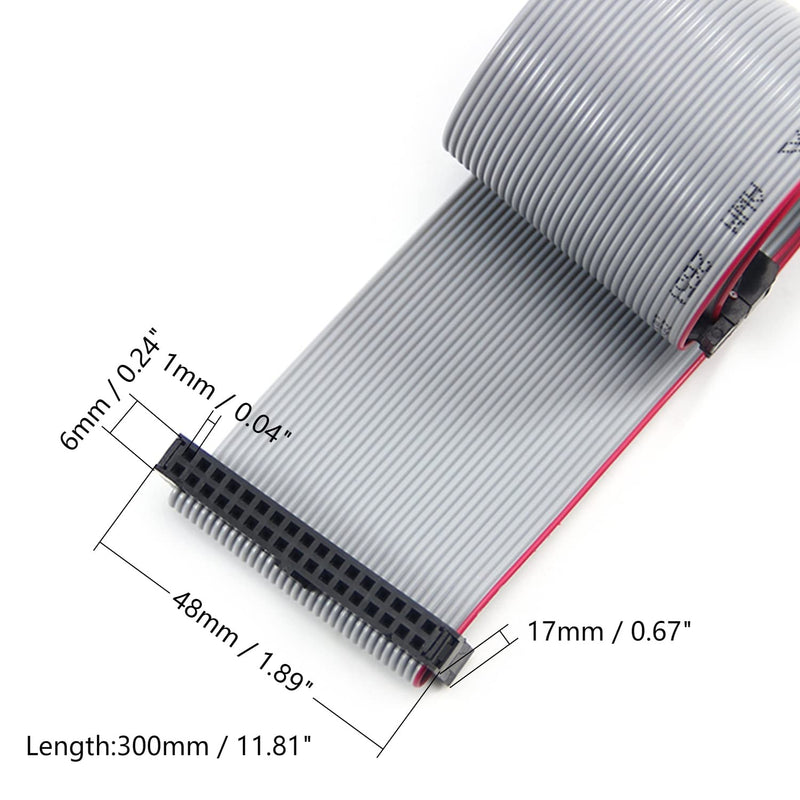 Fielect 2pcs IDC 34 Pin Connector Gray Wire Flat Ribbon Cable Connector Length 30cm 2.54mm Pitch