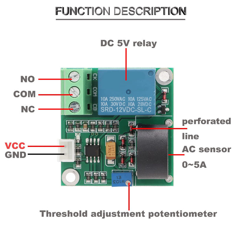 [Australia - AusPower] - 2 pcs Current Detection Sensor AC Current Sensor Module 5V 12V 24V 0-5A Adjustable Relay Protection Module Over-Current Protection Switch Output with Screwdriver (12V) 