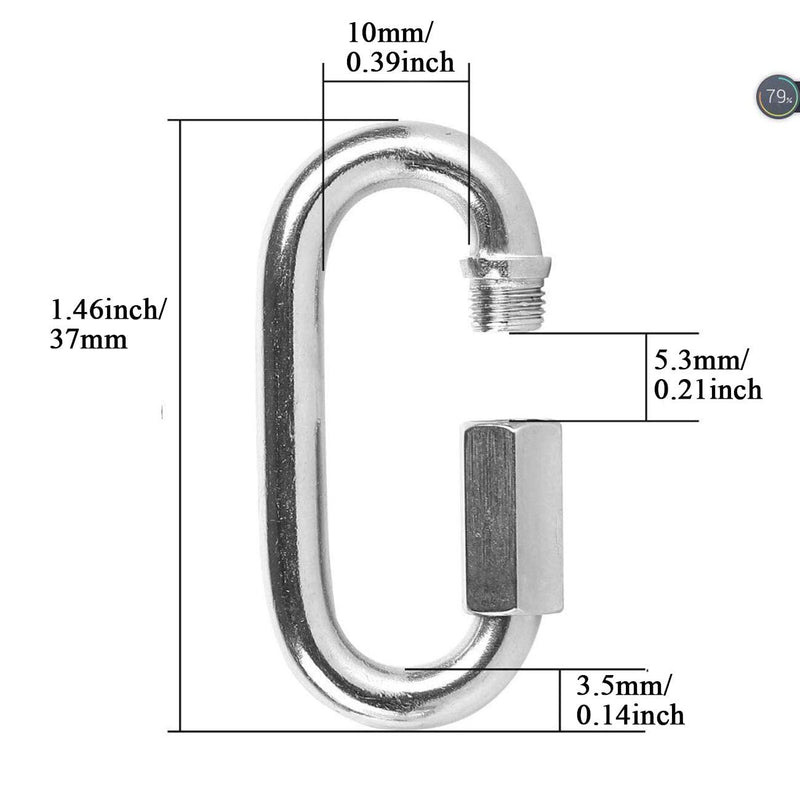 [Australia - AusPower] - 10 Pack 304 Stainless Steel M3.5 Chain Link, 1/8 Inch D Shape Locking Quick Chain Repair Links Pets Keychain for Outdoor Traveling Equipment 