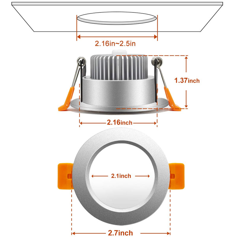 2 Inch LED Recessed Lighting, Dimmable Downlight 3W(35W Halogen Equivalent), 4000K Natural White Ceiling Light, CRI80, Silver Trim with LED Driver(4 Pack) 4000k (Natural White) Silver-2Inch-4Pack