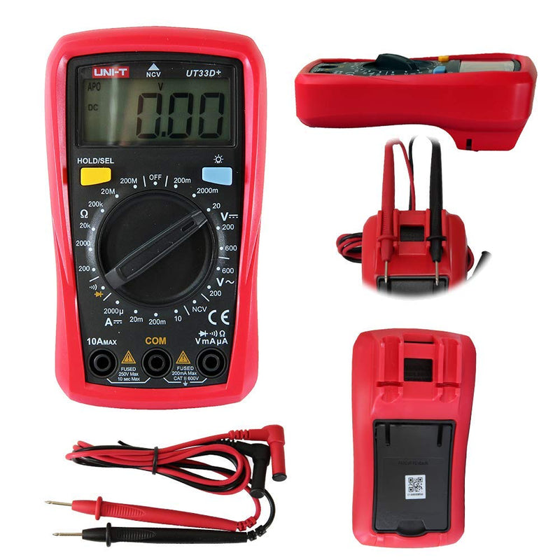 UNI-T Digital Multimeter with Backlight, Palm Size AC DC Voltmeter Ammeter LCD NCV Tester for Battery Test Meter Multitester Resistance ohm Tester, UT33D+ UT33D+
