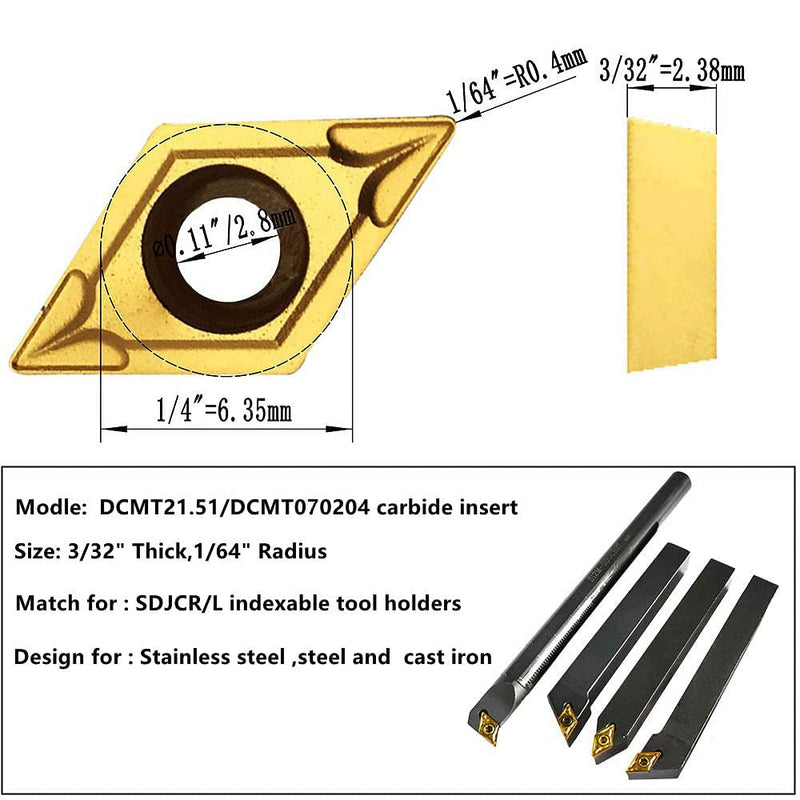 [Australia - AusPower] - CCMT21.51 CCMT060204 DCMT21.51 DCMT070204 Carbide Turning Inserts,CCMT Insert DCMT Insert Mutilayer Coated Lathe Replacement Inserts for Lathe Turning Tool Holder Boring Bar,20 Pieces 20pcs CCMT21.51+DCMT21.51 