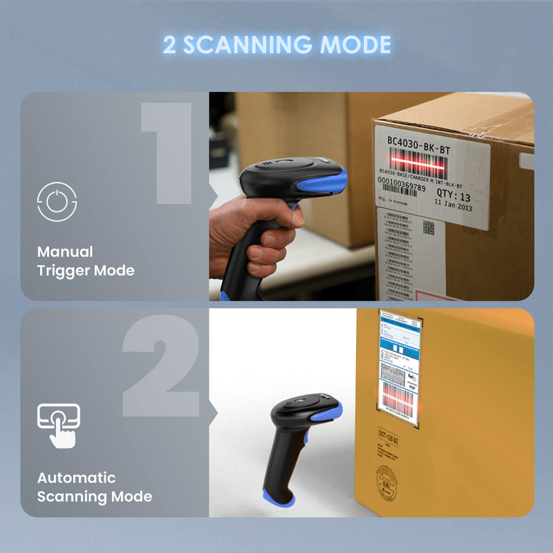 Eyoyo 2D Bluetooth Barcode Scanner Wireless, 2500mAh Handheld Cordless USB Wired QR Bar Code Reader for Library, Warehouse Inventory Compatible with iPad, Android Phone, iPhone, Laptop Dark blue