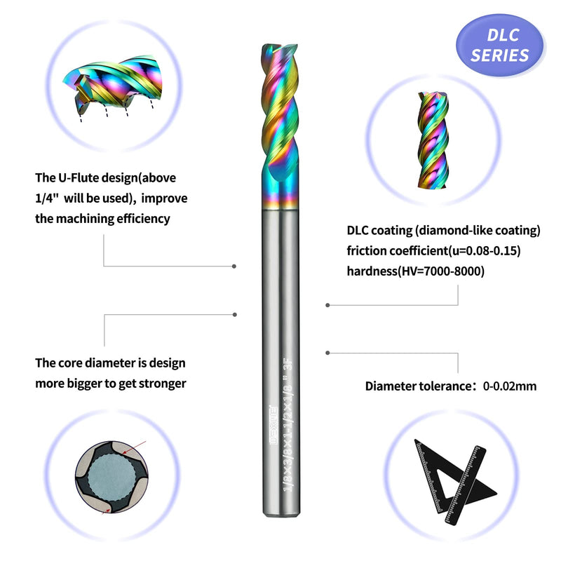 [Australia - AusPower] - Tools DLC Series Carbide Square End Mill, Diamond-Like Coating, End Mill for Aluminum, Copper, Magnesium Alloys, High Silicon Aluminum, Composite Materials,3 Flute,1/8 Shank(.125(1/8)", 5pcs) DLC 1/8 - 5PC 5 