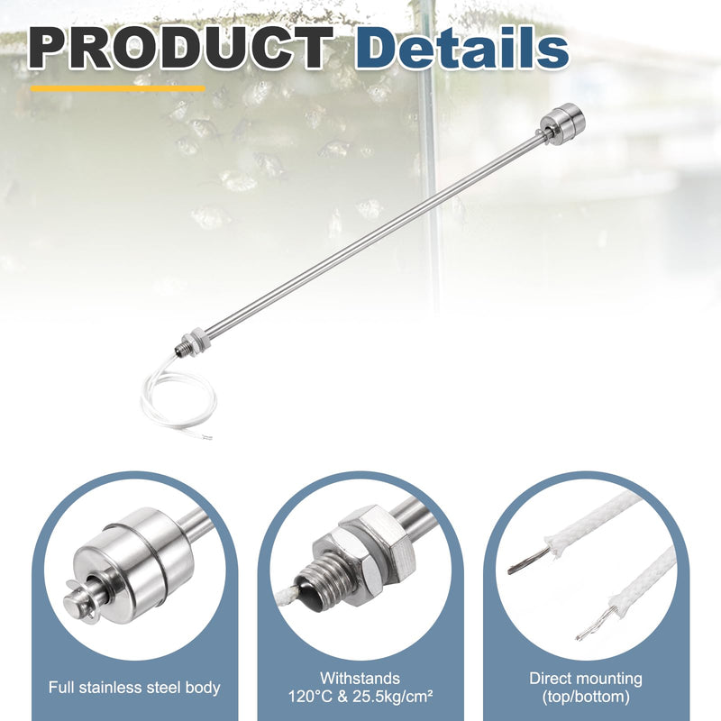 [Australia - AusPower] - MECCANIXITY Stainless Steel Float Switch, 300mm Rod 110V DC 0.2A Vertical Water Level Sensor M10 Thread Single Tank Liquid Level Controller for Pump/Alarm 1 Pcs 