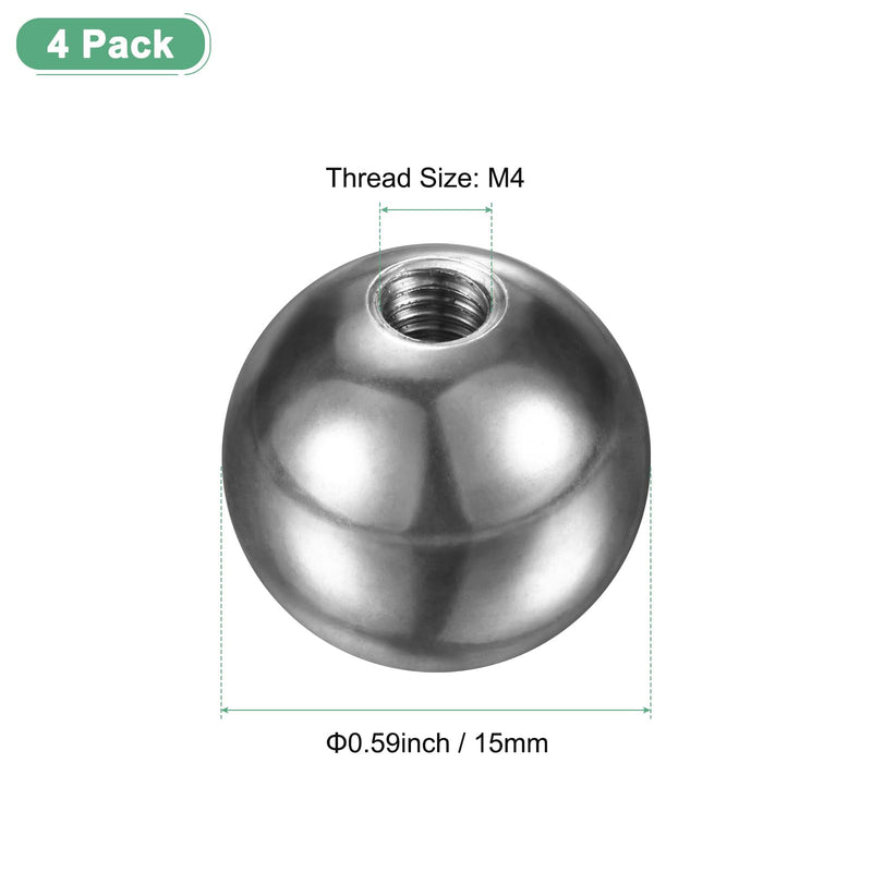 [Australia - AusPower] - 4Pcs Threaded Ball Nut Knobs, M4x15mm 304 Stainless Steel Female Thread Ball Nut Cap for Lighting Fixtures/Machinery/DIY, Round Solid Screw Cap Cover [Silver] 4 