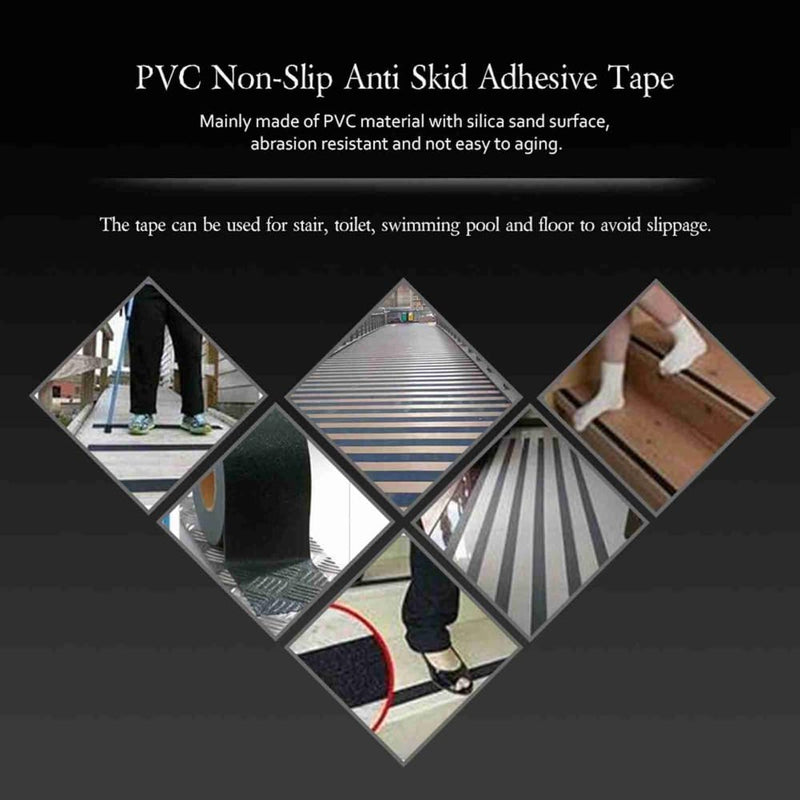 Anti Slip Tape2 Inch x 16 Ft – Adhesive Grip Traction Tape for Stairs, Floors, Scooter Decks, Waterproof Indoor & Outdoor Safety Application(Black) Black