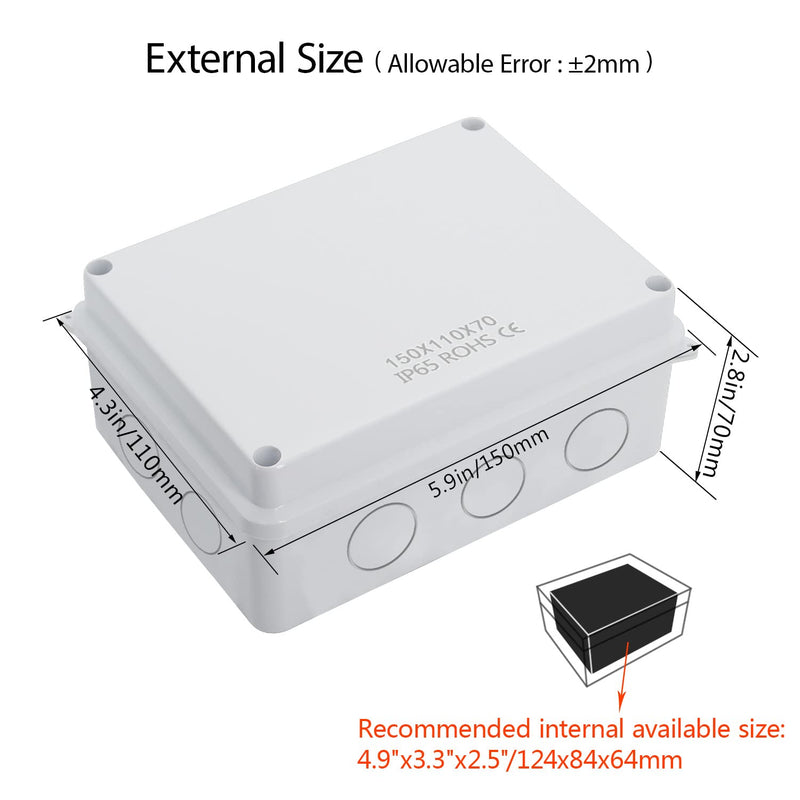 [Australia - AusPower] - LeMotech Junction Box with Reserved Holes ABS Plastic Electrical Box IP65 Waterproof Dustproof Project Enclosure for Electronics White 5.9 x 4.3 x 2.8 inch 5.9"x 4.3"x 2.8" 
