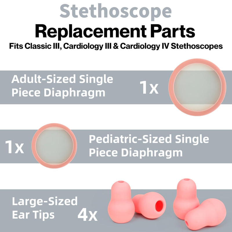 [Australia - AusPower] - Replacement Accessories Kit Fits Classic 3 Cardiology 3 & Cardiology 4 for Littman Stethoscope Replacement Parts & Stethoscope Bell Cover Diaphragm and Eartips Earbud Replacement Parts (pink) pink 