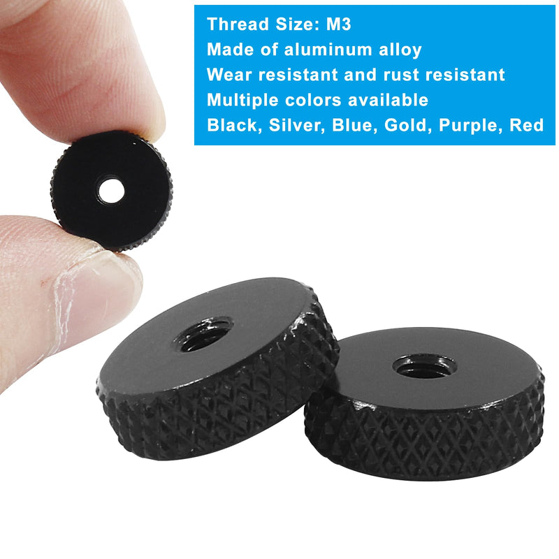 [Australia - AusPower] - 5PCS M3 Flat Knurled Nut, Aluminum Alloy 12mm x 4mm Knurled Thumb Nut, Thumb Thin Nut, Black 