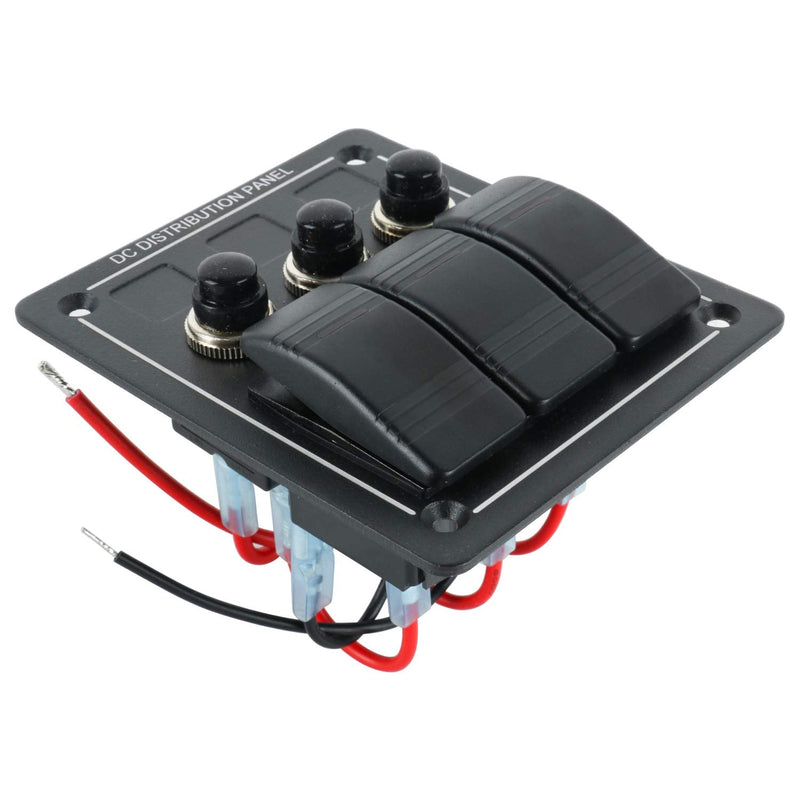 Amarine Made 3 Gang Pre Wired Rocker Switch Panel - Waterproof On/Off Toggle Rocker, 12V 24V with Fuse, Circuit Breaker with LED Indicator for RV, Cars, Marine, Boat