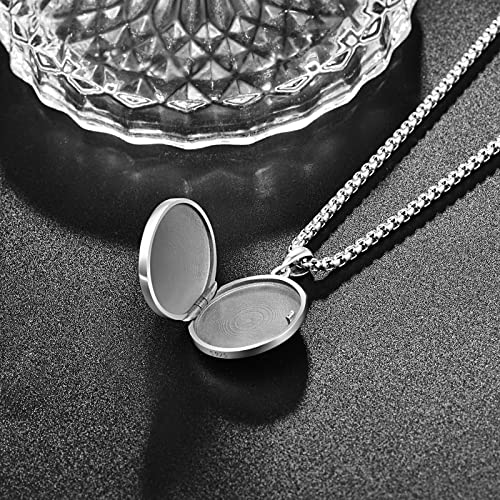 ADMETUS Locket St Michael Necklace for Men Sterling Silver Locket Saint Michael Necklace for Men Double Sided Round St Archangel Michael Pendant Sigil Protection Jewellery Religious Gifts