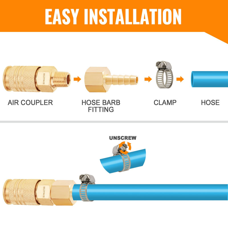 [Australia - AusPower] - SUNGATOR 1/4'' Female Hose Barb Fitting, 1/4 Inch Barb × 1/4 Inch NPT Female Brass Hose to Barb Adapter, Barbed 1/4'' Female NPT Hose Connector with 2 Hose Clamps (2 PCS) 1/4" Barb x 1/4" NPT Female 2 Pack 