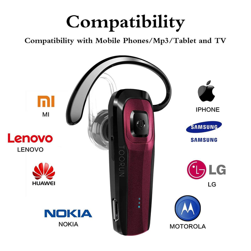 [Australia - AusPower] - Bluetooth Earpiece, M26 Bluetooth Headset Handsfree Wireless Headphone with Noise Cancelling and Microphone Compatible for Android iPhone Cell Phone Laptop - Red 