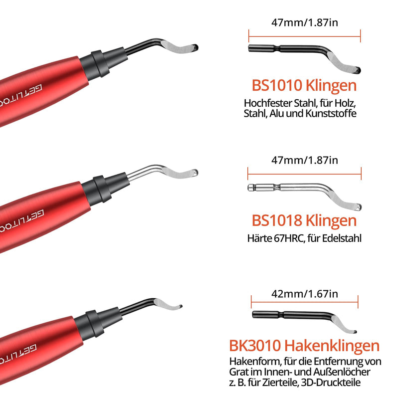[Australia - AusPower] - GETLITOOL Deburring with 16 Blades, 360° Rotating Blade, Hand Deburrer, Metal Handle with Storage Space, Universal Deburring Tool for 3D Printers, Plastic, Stainless Steel, Aluminium, Metal (Red) 
