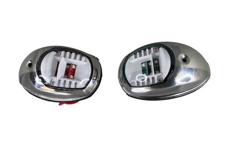 Pactrade Marine Boat Navigation Lights Red and Green LED Side Lights (Vertical Mount) - 2 NM Stainless Steel Housing | Green Starboard Red Port Navigation Lights for Boats LED 2 NM Model - Stainless Steel