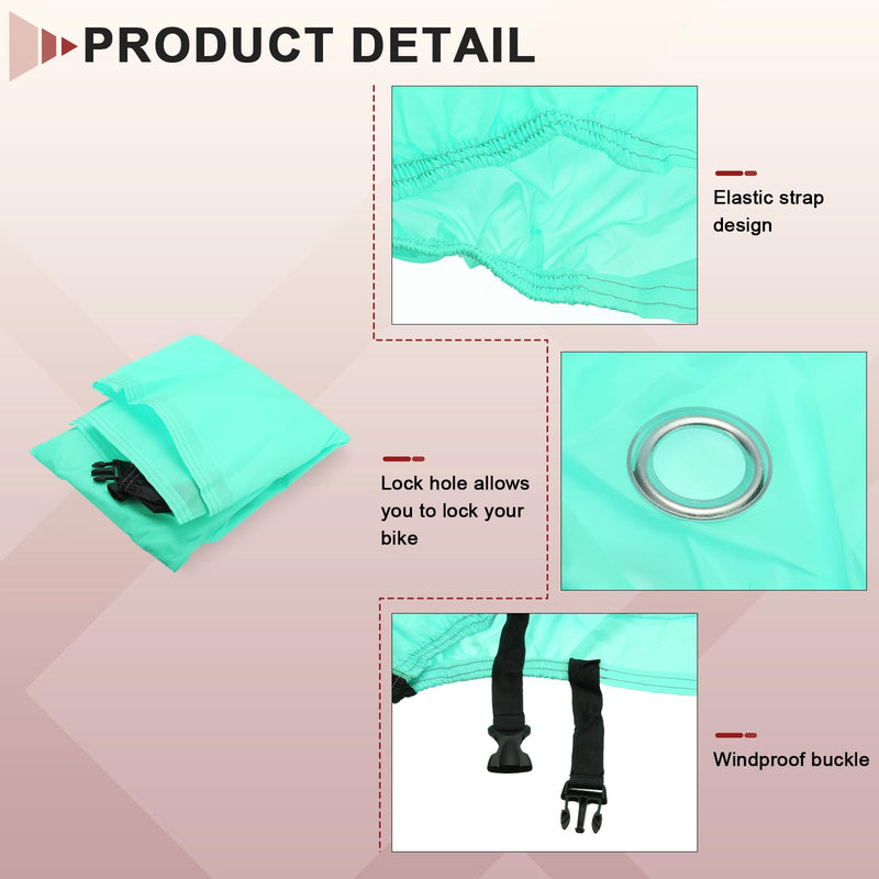 HARFINGTON Bike Cover Waterproof Outdoor 75" Polyester Anti Dust Rain Wind Snow Bicycle Covers with Lock Holes Windproof Buckle Storage Bag for Mountain Road Bike, Black Lake Green 75"