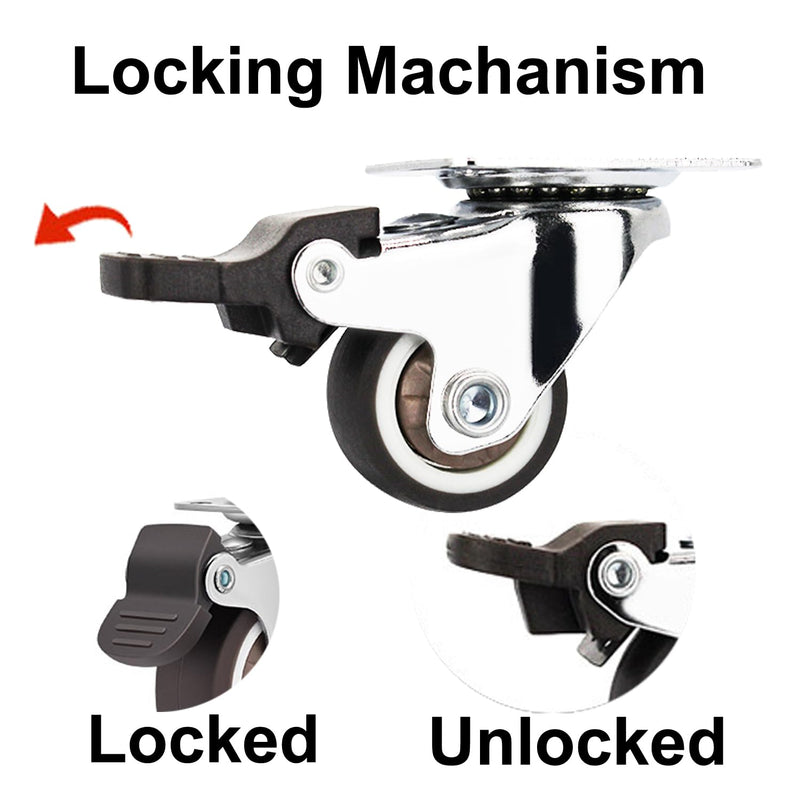 [Australia - AusPower] - 1" Low Profile Small Caster Wheels Set of 4 (2 Brakes+2 Non) 100 lbs Capacity,Quiet TPR Rubber Casters for Furniture, Cabinets&Laundry Carts, 360° Swivel, Scratch-Proof Floors 1" Top Plate 