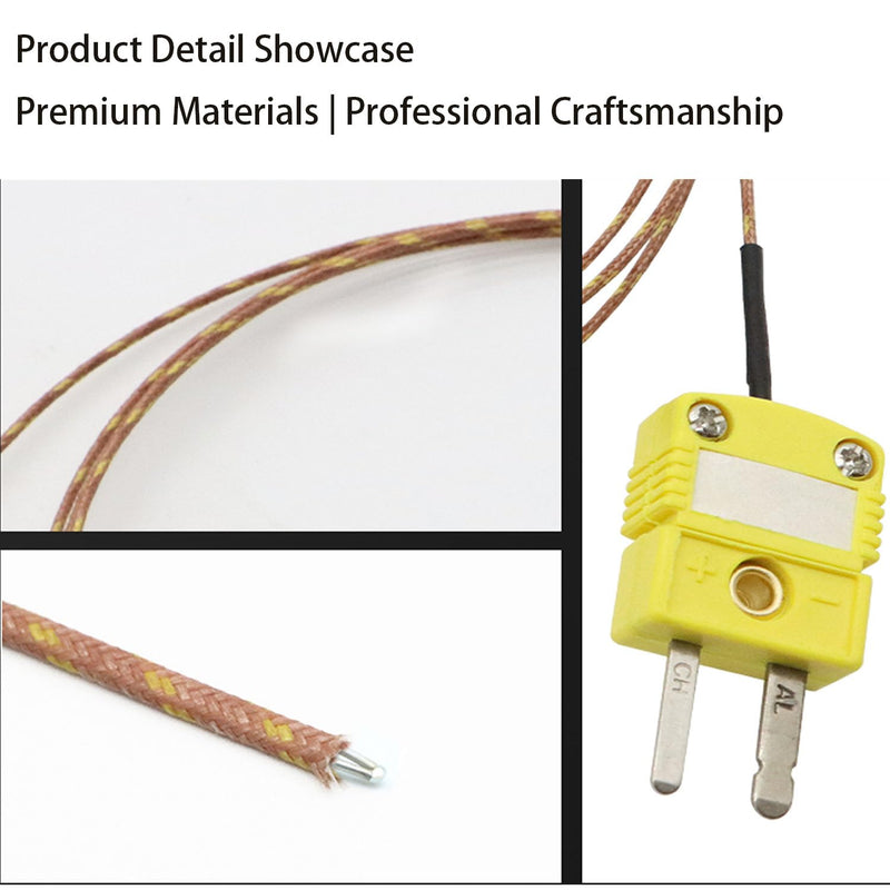 [Australia - AusPower] - K-Type Thermocouple Probe - High Accuracy Temperature Sensor with 1M and 3M Fiberglass Cable, -58°F to 899°F (-50°C to 482°C) Range, Fast <2s Response, Compatible with Type-K Measuring Devices 