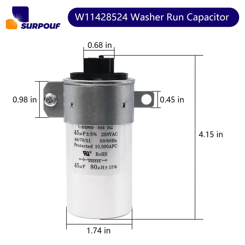 W11428524 Washer Run Capacitor w11162561 Compatible with Whirlpool Kenmore Maytag Crosley Amana Replaces W10866238 W11162561 W11175257