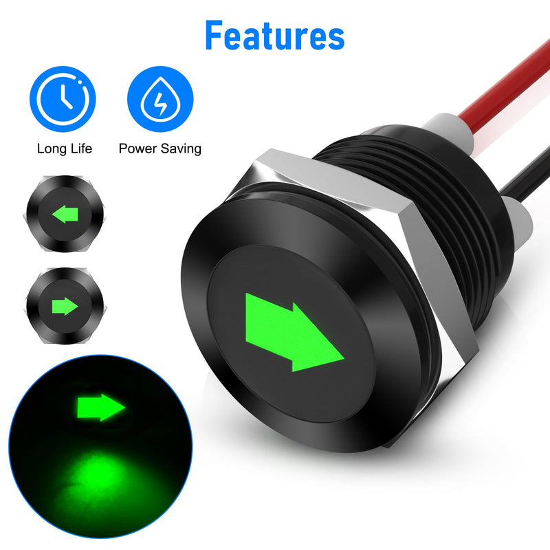 [Australia - AusPower] - Linkstyle 2PCS 12V LED Indicator Light, Waterproof 1/2" Panel Cutout Left/Right Signal Lamp with 310MM 26AWG Wires for Car Trucks 
