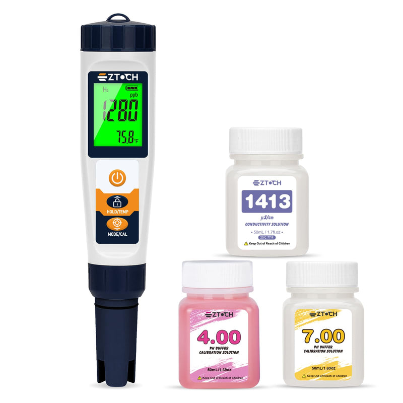 [Australia - AusPower] - 6 in 1 pH H2 EC ORP Tester and 8.4oz pH4+7 Calibration Solution, pH TDS EC ORP Drinking Water and Hydroponic Meter with 8.4oz pH 4.00 Calibration Solution and 8.4oz pH 7.00 Calibration Solution 