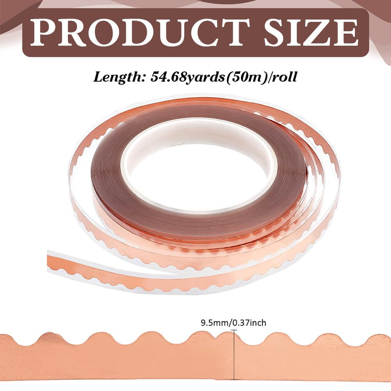 PH PandaHall 164ft Copper Foil Tape 9mm Wide Double Edged Conductive Adhesive Scalloped Conductive Copper Tapes Rose Gold Foil Tapes for Stained Glass DIY Crafting Handicrafts Repairs 9mm (Single Edged)