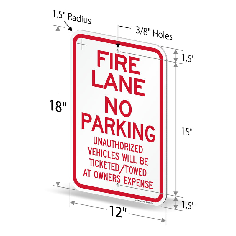 SmartSign Fire Lane No Parking Unauthorized Vehicles Towed Sign - 12" x 18", 120 mil Aluminum Composite (ACM), Engineer Grade Reflective Material, Red and White, Made in USA 12" x 18" ACM EG Reflective Aluminum