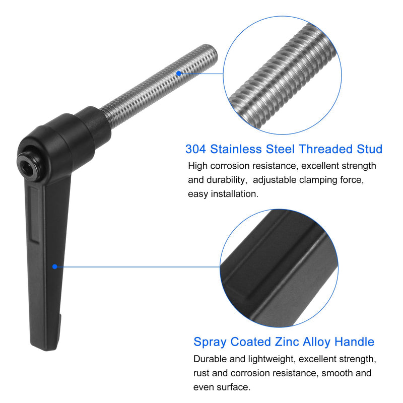 [Australia - AusPower] - uxcell 2pcs Clamping Lever Handles, M8 x 50mm 304 Stainless Steel Threaded Male Stud, Adjustable Handles Locking Quick Release Ratchet Push Button Bolt Knobs, Black 