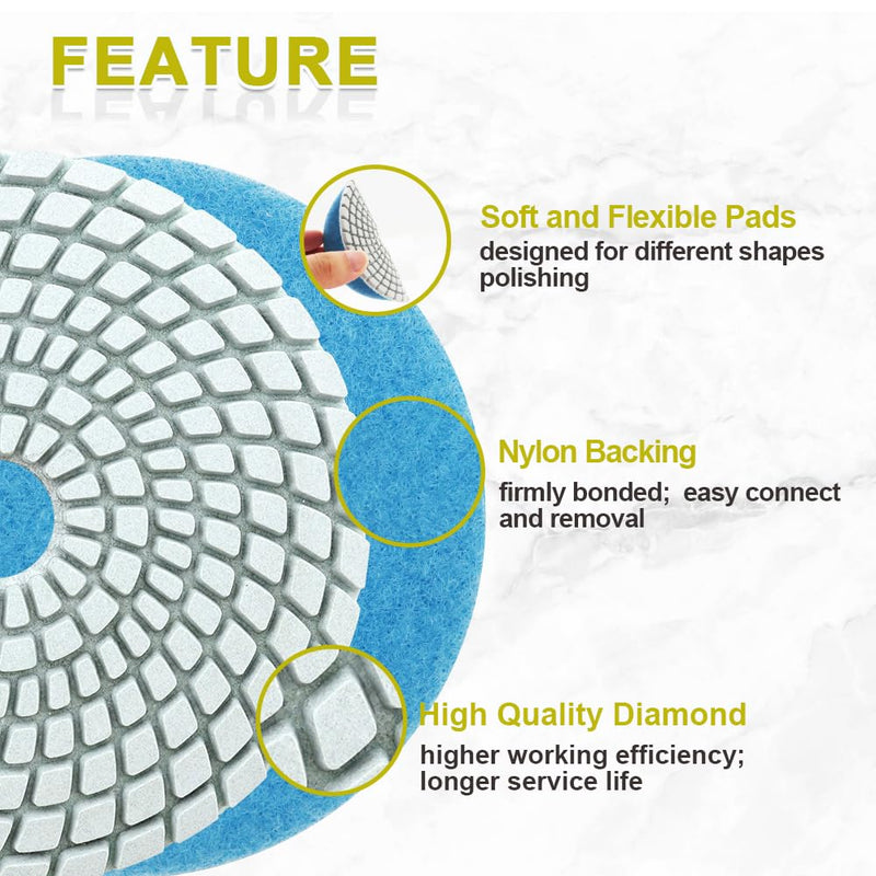[Australia - AusPower] - SANLEETEK Wet Diamond Polishing Discs - Diamond Polishing Pad 6 Pieces 100 mm Grit 50 x 2/100 x 2/200 x 2 with M14 Support Plate + Adapter for Granite Marble Artificial Stone Quartz for Angle Grinder Set3 