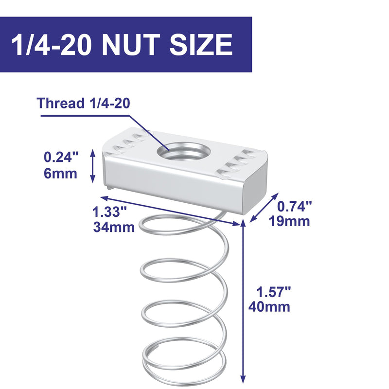 [Australia - AusPower] - 20 Pcs 1/4"-20 Strut Channel Nuts,Carbon Steel Spring Strut Nuts for Strut Channel, Spring Nuts for Channel Struts, Dacromet Finish Excellent Rust 20 
