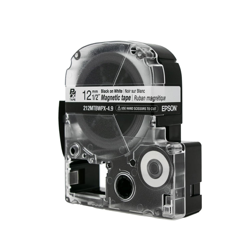LABELWORKS 212MTBWPX-4.9 Magnetic Tape Cartridge - Black on White Magnet Label Maker Tape - 1/2" (12MM) Wide, 4.9 ft, White 12mm