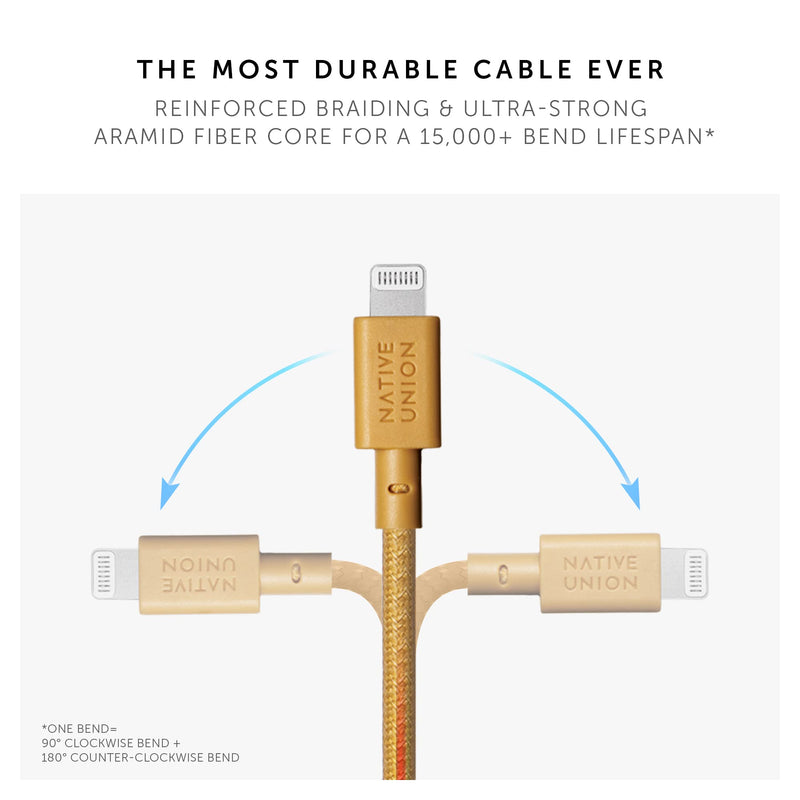 Native Union Night Cable - 10ft Ultra-Strong Reinforced Durable USB-C to Lightning [MFi Certified] Charging Cable with Weighted Knot Compatible with iPhone 14, iPhone 13 and Earlier (Kraft) Kraft