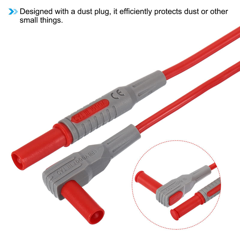 [Australia - AusPower] - PATIKIL Multimeter Test Lead Set, 1000V/15A 4mm Banana Plug Male to Male Straight Angle to Right Cable Line Wire for Electrical Testing, Black Red 