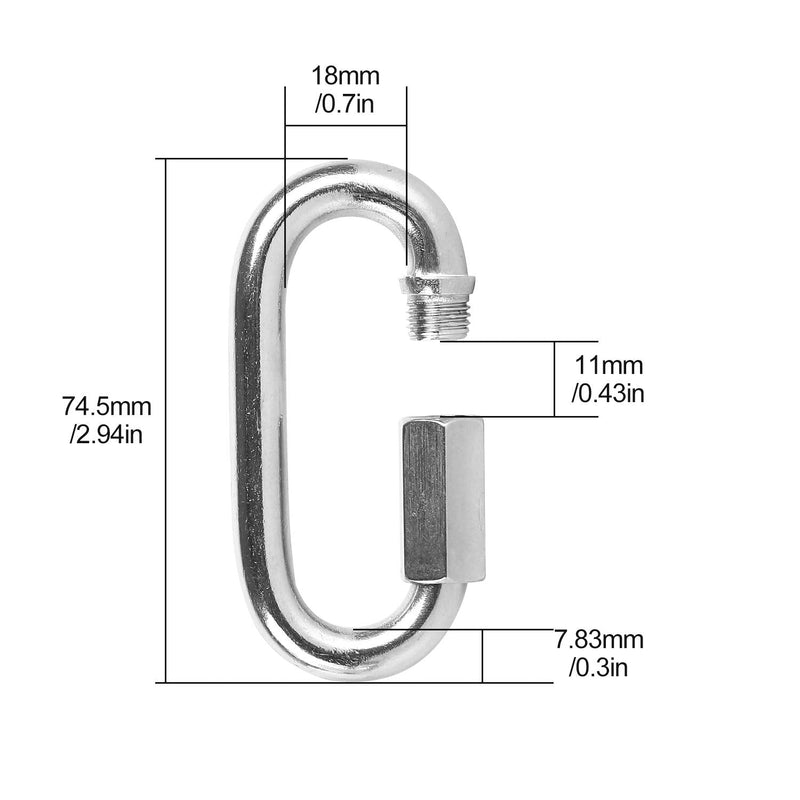 6 Packs Quick Link M8 5/16 Inch Stainless Steel Chain Connector by KINJOEK, 8mm Heavy Duty D Shape Locking Looks for Hammock, Camping and Outdoor Equipment, Max. Load 1523 Lb 6 Pack M8