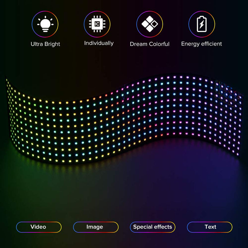 [Australia - AusPower] - BTF-LIGHTING WS2812B RGB IC 5050SMD Individually Addressable Digital 11x44 484 Pixels 12.5in x 3.1in LED Matrix DC5V Flexible FPCB Full Color Image Video Text Display(No Adapter or Controller) 