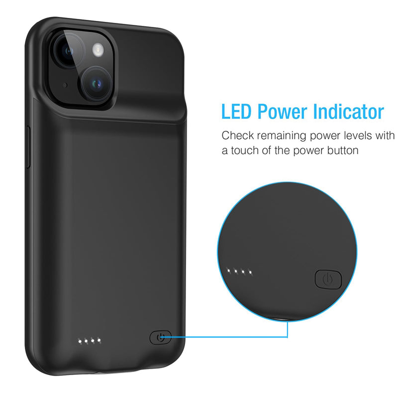 [Australia - AusPower] - Battery Case for iPhone 15, Newest 8000mAh Slim Portable Protective Charging Case Compatible with iPhone 15 (6.1 inch) with Carplay Rechargeable Extended Battery Pack Charger Case (Black) 