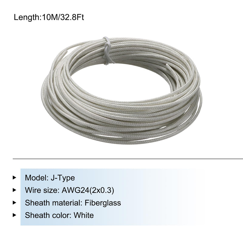 [Australia - AusPower] - MECCANIXITY AWG 24 2x0.3 Thermocouple Wire Braided Fiberglass Insulation Up to 480°C/896°F 33 Ft for Thermocouple Probe Temperature Sensor 