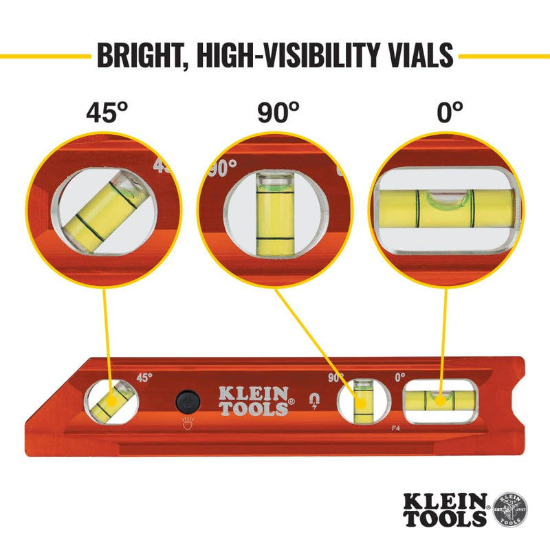 [Australia - AusPower] - Klein Tools 935RBLT 9-Inch Lighted Torpedo Level, 50900R Conduit Locknut Wrench Set with 1/2, 3/4 and 1-Inch Offset Bends, 3-Piece 