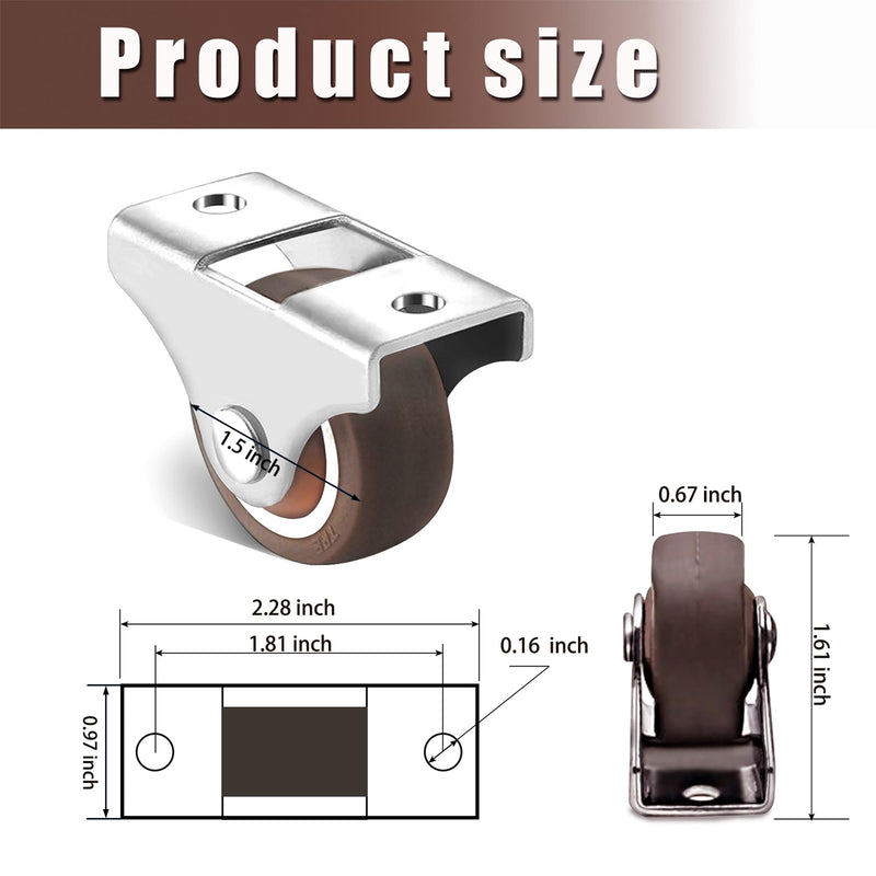 [Australia - AusPower] - Caster Wheels Rigid Fixed Non Swivel Casters, Top Plate Fixed Caster, Rubber casters (8 Pcs, 1.5 Inch) 8 