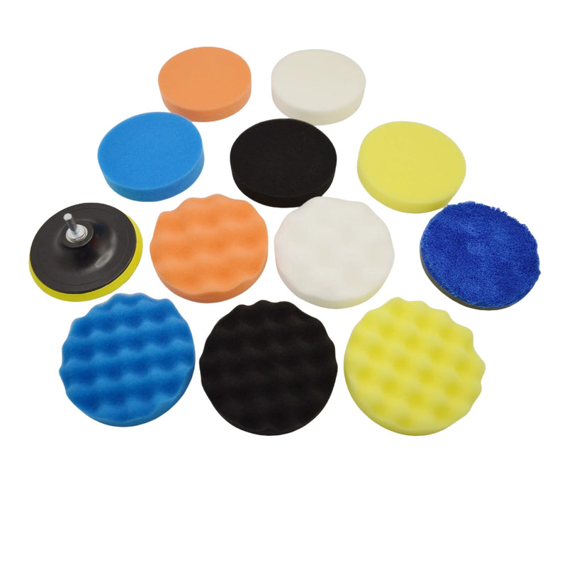 12Pcs 7inch Foam Buffing Polishing Pads Kit, with Coral Fleece Pad, Backing Plate, M14 Drill Adapter, Car Buffing Kit for Car Polishing, Waxing, Sealing Glaze (12Pcs-7inch) 12Pcs-7inch