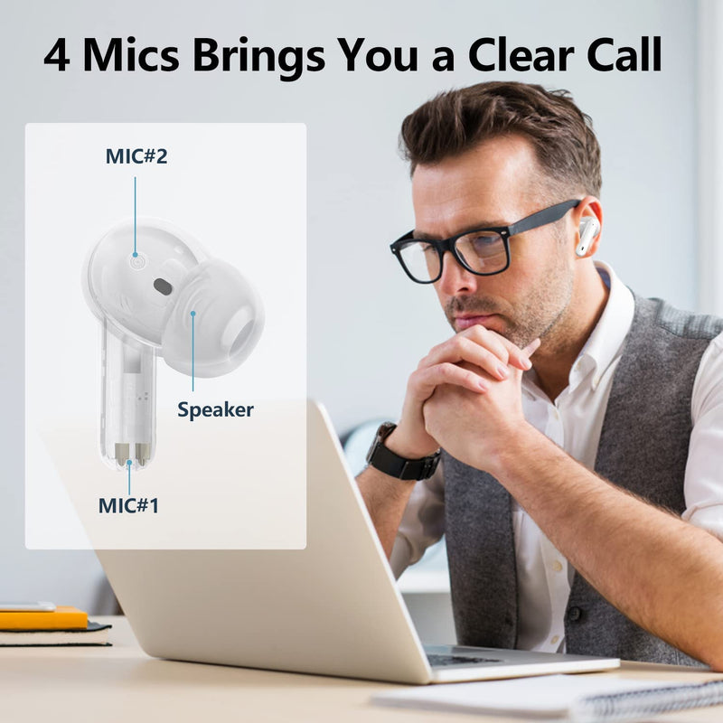 [Australia - AusPower] - A40 Pro Wireless Earbuds, 50Hrs Playtime Bluetooth Earbuds Built in Noise Cancellation Mic with Charging Case, Bluetooth Headphones with Stereo Sound, IPX7 Waterproof Ear Buds for iPhone 