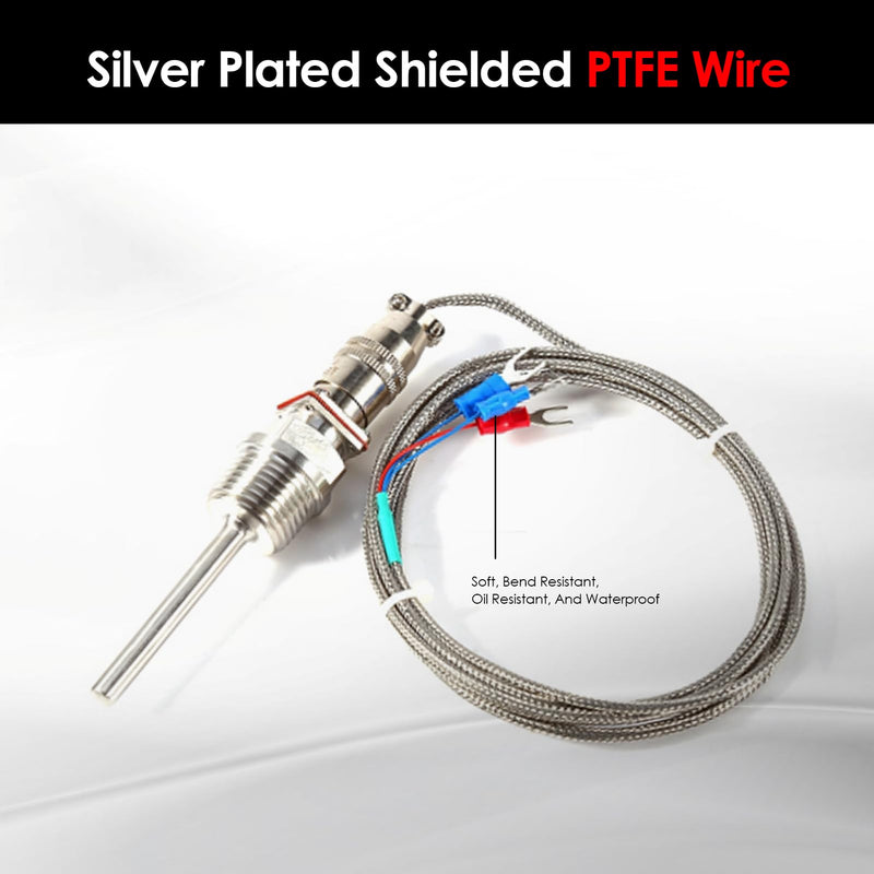 [Australia - AusPower] - RTD PT100 Temperature Sensor Probe, 1/2" NPT Thread Stainless Steel Thermocouple, 3 Wire 2M/6.6ft Cable for PID Temperature Controller -50 to 300℃ 
