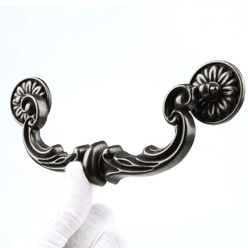 4-Pack 6" Hole Center Large Drop-Down Bail Dresser Pull Handle Bail Drawer Pull Swing Drawer Pulls Rustic Vintage Style Antique Black Bronze Kitchen Cabinet Hardware 7.3" Total Length (4) 4