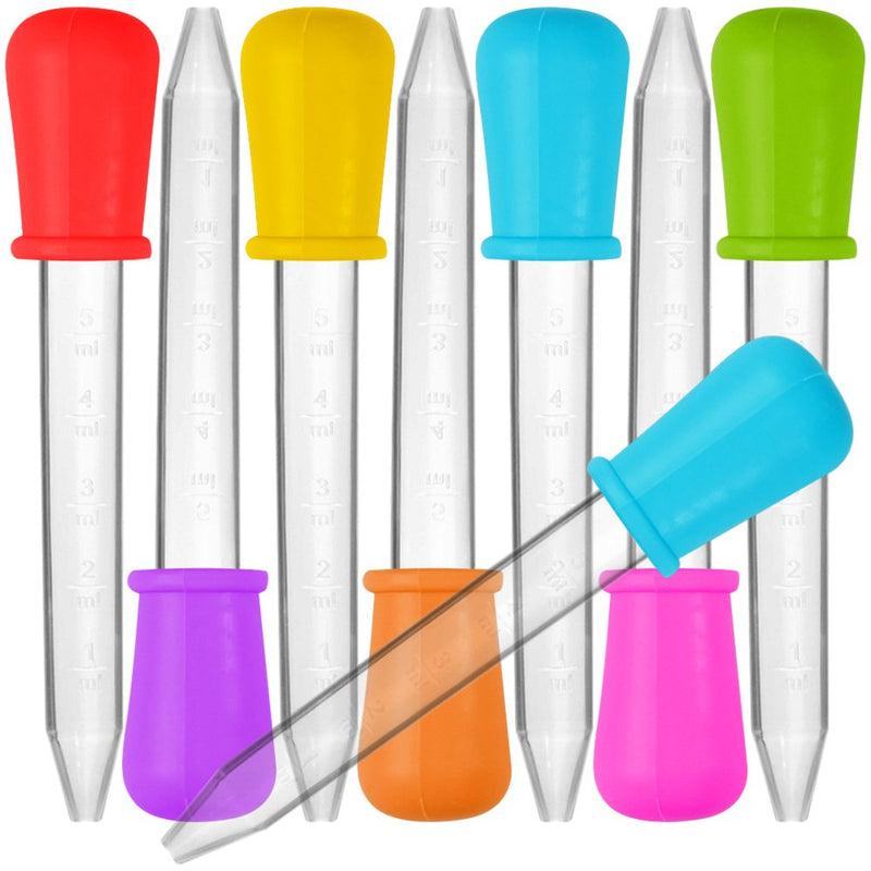 8 Pcs Liquid Droppers, SENHAI Silicone and Plastic Pipettes Transfer Eyedropper with Bulb Tip for Candy Oil Kitchen Kids Gummy Making - 7 Colors