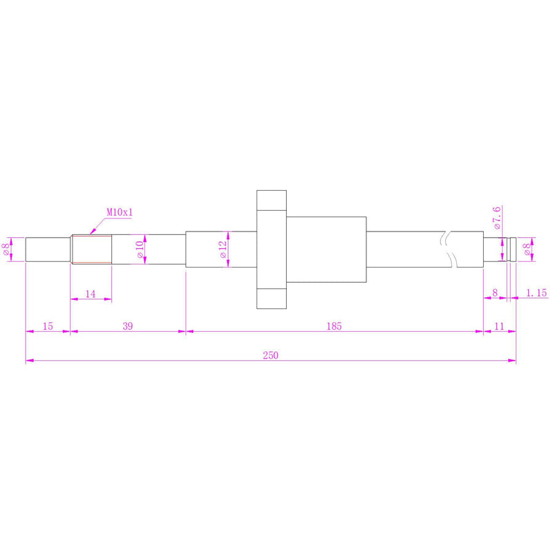 Ball Screw SFU1204 (Diameter 12mm Pitch 4mm) Length 250mm with Metal Nut for CNC Machine Parts