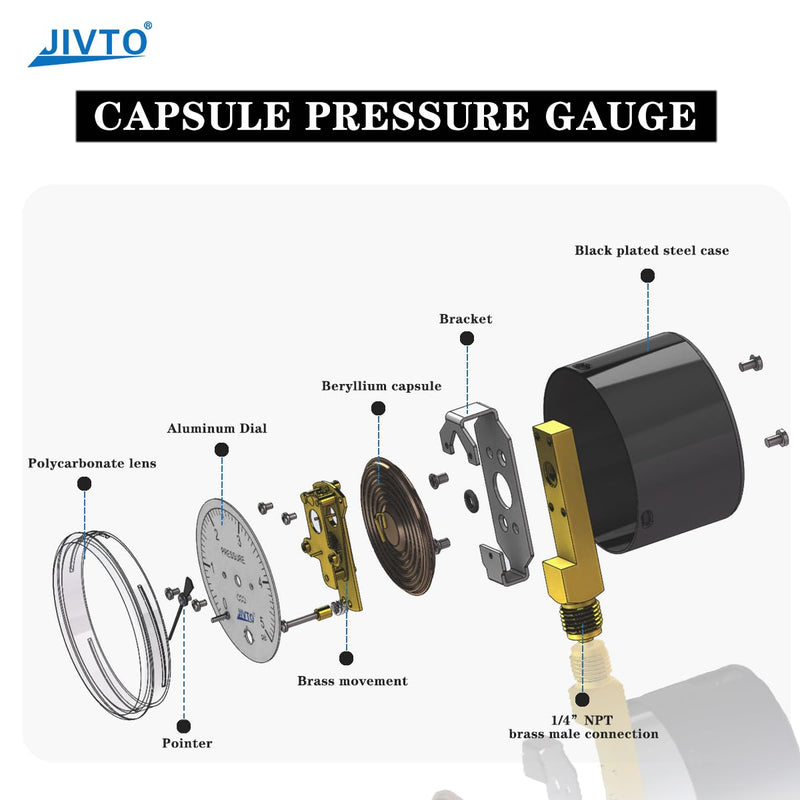 [Australia - AusPower] - 0-5 Psi Low Capsule Pressure Gauge, Face Dia 2-1/2 Dia, with Valve,Zero Adjustment,for Air Gas Water Regulator Pressure Test 2-1/2" 0-5 psi ( with valve ) 