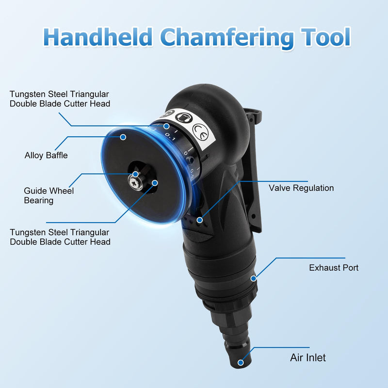 Mini Pneumatic Chamfering Tool Handheld,45 Degree Tile Chamfering Tool Handheld Air Tool Kit for Metal Wood Beveling Deburring (C&R Angle Blades)